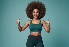 AI Generated Joyful Woman Giving Double Thumbs Up photo