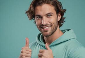 AI Generated Man in Hoodie Double Thumbs Up photo