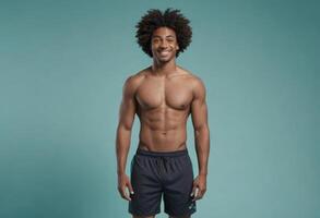 AI Generated Shirtless Athlete with Afro Hair photo