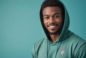 AI Generated Man in Hoodie with Warm Smile photo