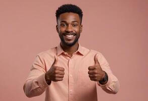 AI Generated Smiling Man with Double Thumbs Up photo