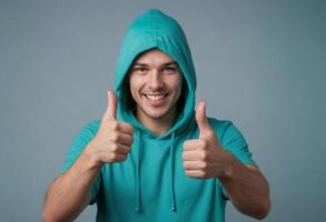 AI Generated Man in Hoodie with Approval Sign photo