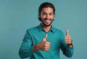 AI Generated Joyful Man with Thumbs Up photo