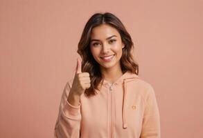 AI Generated Smiling Woman in Casual Hoodie photo