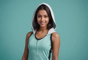 AI Generated Sporty Woman in Hooded Vest photo