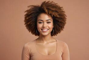 ai generado alegre mujer con radiante sonrisa foto