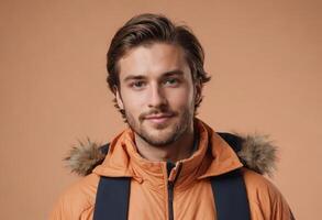AI Generated Man in Winter Jacket Outdoors photo