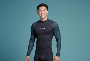 AI Generated Athlete in Wetsuit Ready to Dive photo
