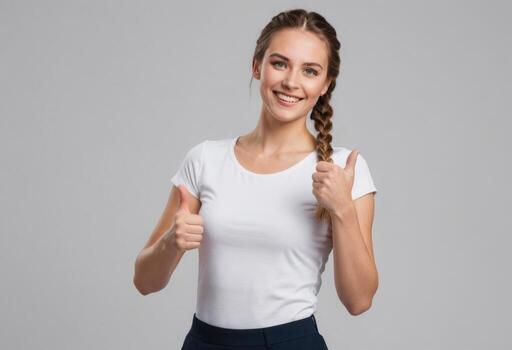 ai generado confidente mujer dando pulgares arriba foto