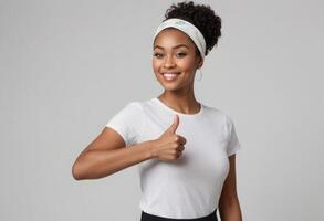 AI Generated Joyful Woman with Thumbs Up Gesture photo