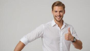 AI Generated Confident Businessman Giving Thumbs Up photo