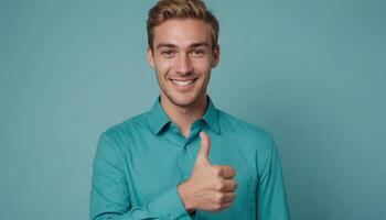 AI Generated Positive Young Man with Thumbs Up photo