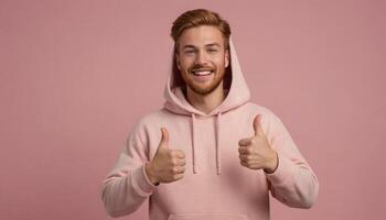 AI Generated Smiling Man in Pink Hoodie photo