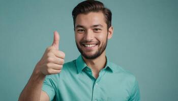 AI Generated Friendly Man with Thumbs Up Gesture photo