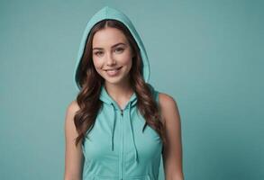 AI Generated Friendly Woman in Hoodie Vest photo