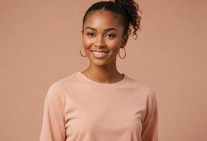 AI Generated Smiling Woman in Soft Peach photo
