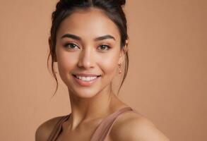 AI Generated Radiant Woman with a Warm Smile photo