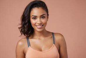 AI Generated Radiant Smile in Peach Sports Bra photo