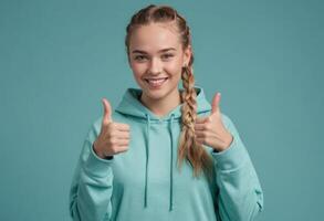 AI Generated Young Athlete in Hoodie with Positive Gesture photo