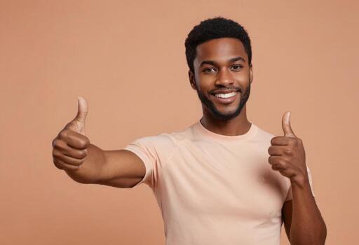 ai generado encantador hombre con doble pulgares arriba foto