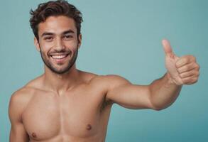 AI Generated Shirtless Man with Approval Gesture photo