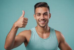 AI Generated Athletic Man Giving Thumbs Up photo