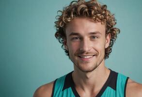 AI Generated Athletic Man with Curly Hair photo