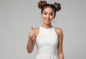 AI Generated Cheerful Young Woman Thumbs Up photo