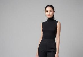 AI Generated Serene Woman in Black photo