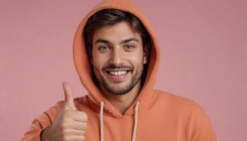 AI Generated Man in Hoodie with Positive Gesture photo
