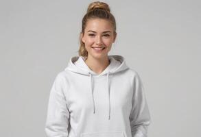 AI Generated Casual Hoodie Woman Smiling photo