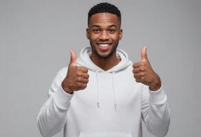 AI Generated Smiling Man in White Hoodie photo