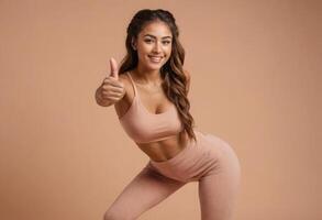 AI Generated Playful Fitness Woman in Peach photo