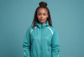 AI Generated Serious Woman in Sporty Windbreaker photo