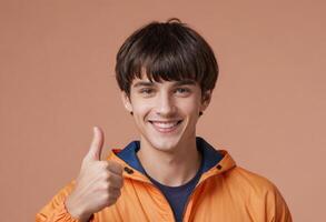 AI Generated Youthful Man in Orange Jacket photo