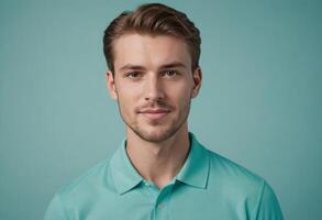 AI Generated Confident Man in Teal Polo photo