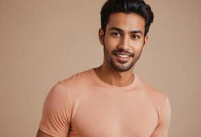 AI Generated Confident Man in Peach Tee photo