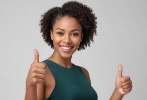 AI Generated Joyful Woman with Double Thumbs Up photo