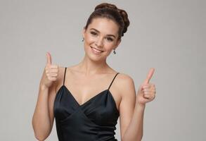 AI Generated Elegant Woman with Thumbs Up photo