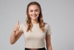 AI Generated Cheerful Young Lady Showing Approval photo