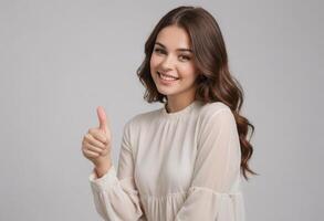 AI Generated Smiling Woman Giving Approval Gesture photo