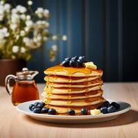 AI generated A fine big stack of pancakes topped with maple photo