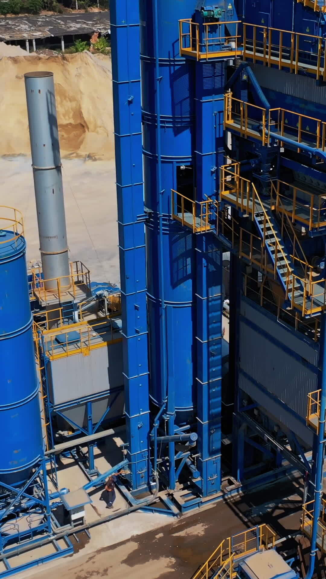 Construction site top view. Aerial view over the building materials