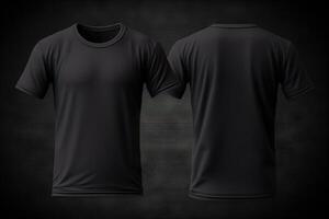 AI generated Versatile Black T-Shirt Mockup Front and Back Views of Attractive  Model. created with Generative AI photo