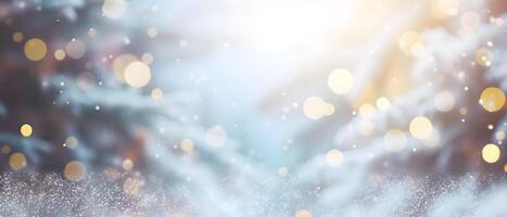 AI generated Festive Christmas Tree in Snowy Bokeh Background. created with Generative AI photo