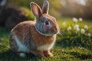 AI generated colorful Cute easter bunny rabbit and cute smile photo