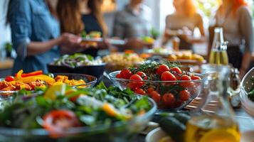 AI generated A group of coworkers having a healthy lunch together in the office photo