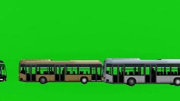 Buses with Passengers on Green Screen Background Chroma Key 3d Animation Rendering Tour Vehicle. video