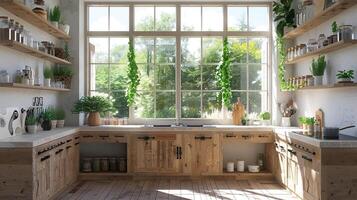 AI generated interior bright spacious and modern farmhouse style kitchen design photo