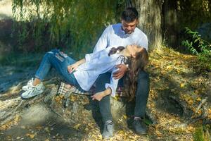 romantic couple in the garden, couple in the nature photo